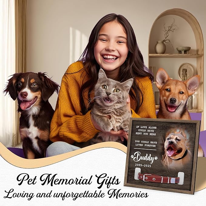 Dog Memorial Frame with Collar Holder – If Love Alone Could Have Kept You Here Quote – Personalized Dog Loss Picture Frame with Name – Dark Wood Pet Memorial Gift with Collar Holder
