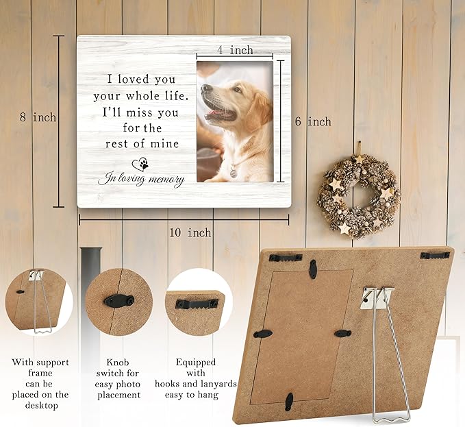 SRADMO Pet Memory Picture Frame - 108 inch Wooden Tabletop Photo Frame for Pet Owners, Memorial Gift for Loss of Dog or Cat