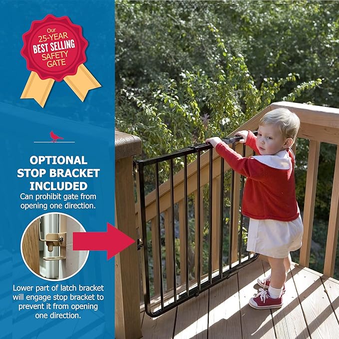 Cardinal Gates SS30OD Outdoor Dog Gate for Stairs – Adjustable Aluminum Safety Gate for Kids & Pets – Toddler Gate for Patio, Deck, Porch – Wall Mounted – Black – Screw in - USA Based
