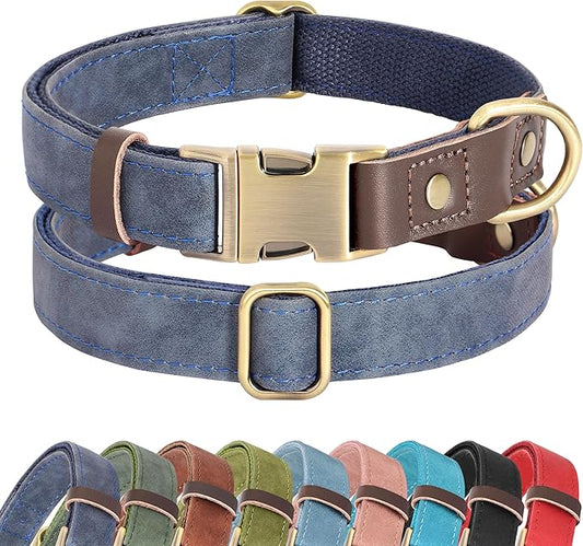 Didog Soft PU Leather Dog Collars for Small Dogs,Classic Adjustable Dog Collars with Quick Release Metal Buckle,Easy Clean and Comfortable with Nylon Lining,Blue,S Neck 11-15"