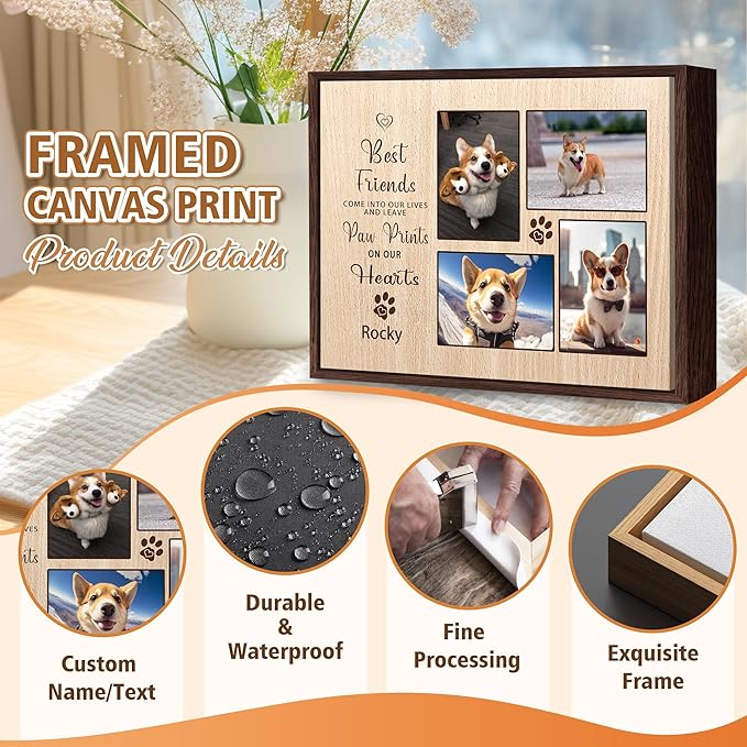 Custom Dog Memorial Gifts for Loss of Dog, Personalized Wall Art with Photo and Name, Forever in My Heart Memorial Canvas Keepsake for Pet Owners Lovers, Customized Dog Loss Sympathy Gifts