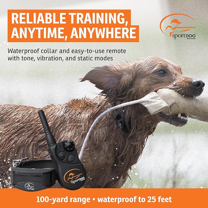 SportDOG Brand YardTrainer 100 Remote Trainer for Dogs Shock Collar with Remote, Waterproof, Submersible Up to 25 Ft, DryTek Technology, Trainer with Shock, Vibrate, and Tone