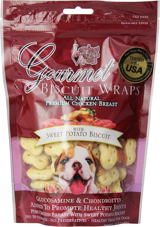 Loving Pets Gourmet All Natural Premium Chicken-Wrapped Sweet Potato Biscuit with Glucosamine and Chondroitin, Dog Treats, 8oz