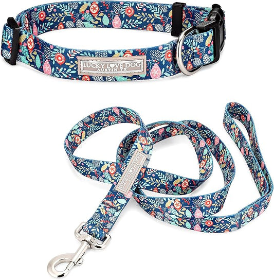Lucky Love Dog - Adjustable Collar and Leash Set with Easy Click Buckle for Small Dogs, Durable, & Comfortable Collar for Male & Female Dogs, Puppies & Adult - Sweet Holiday Combo, Small