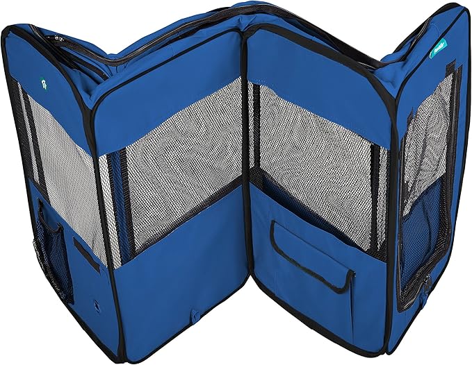 Deluxe Premium Pet Dog Playpen Portable Soft Dog Exercise Pen Kennel with Carry Bag for Dogs, Cats, Kittens, and All Pets (Medium, Blue)