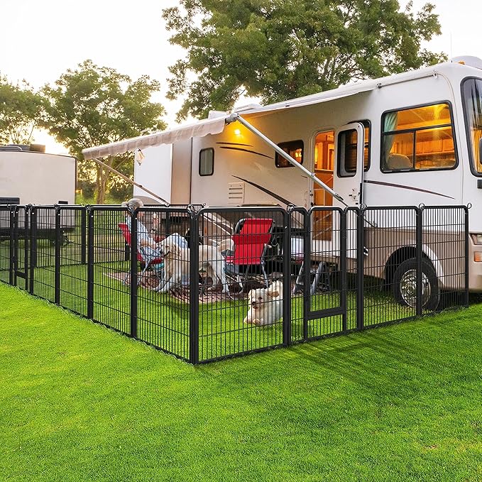 Yaheetech Wide Panel Dog Playpen, 6 Panels 40 inch High Pet Pen with Gate, Portable Indoor Outdoor Fence for Medium/Large Breed Dogs