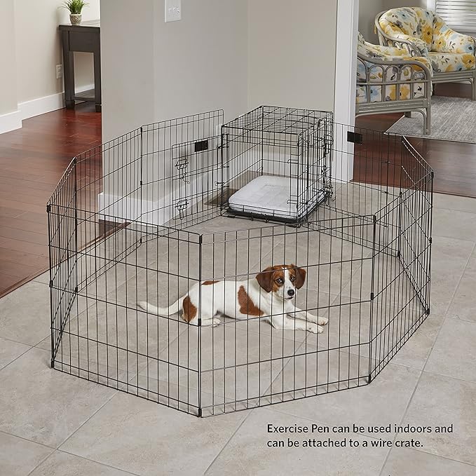 MidWest Homes for Pets 24-Inch Exercise Pen, for Indoor and Outdoor Use, 16 Sq Feet of Play, Single Door Folding Dog Pen, with Large Door Opening & Secure Latch, Easy to Set Up, Foldable Dog Playpen