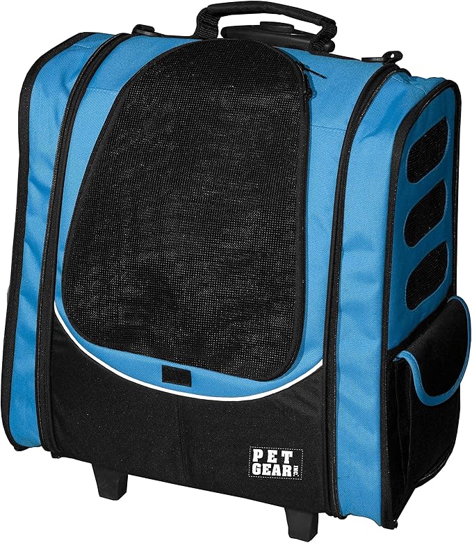 Pet Gear I-GO2 Roller Backpack, Travel Carrier, Car Seat for Cats/Dogs, Mesh Ventilation, Included Tether, Telescoping Handle, Storage Pouch
