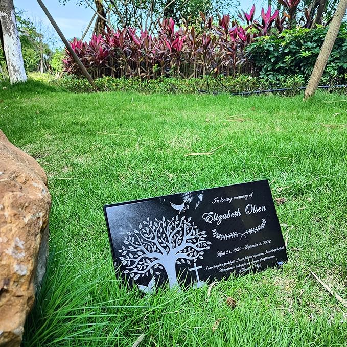 Memorial Stone for Loved Personalized, Grave Marker for Cemetery, Headstone for Graves, Dove Memorial Plaque, Grave Markers, Tombstone Grave Outdoors, Grave Decorations for Cemetery