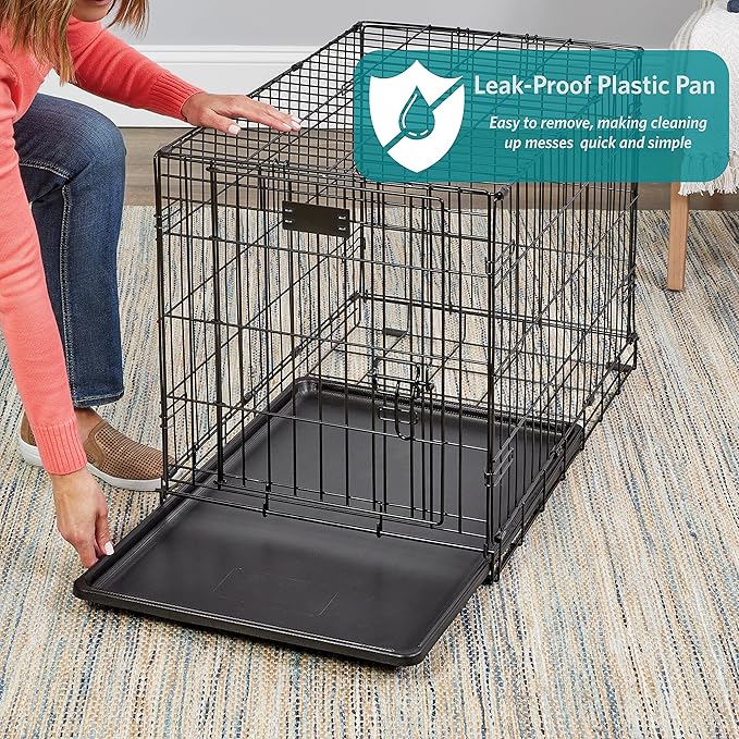 MidWest Homes for Pets 36-Inch iCrate for Medium-Large Breeds, 41-70 lbs, Double Door Folding Dog Crate with Divider Panel, Leak-Proof Tray & Secure Latches, Portable, Durable & Easy to Assemble