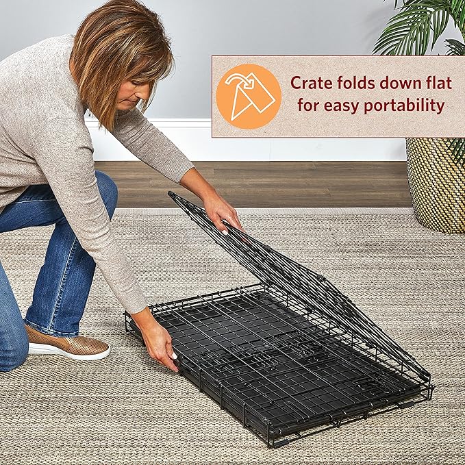 MidWest Homes for Pets 42-Inch LifeStages Crate for Large Breeds, 71-90 lbs, Double Door Folding Dog Crate with Divider Panel, Leak-Proof Tray & Secure Latch, Heavy-Duty & Easy to Assemble