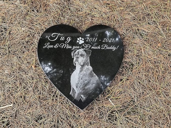 ADFSTONE Heart Shaped Pet Memorial Stones Personalized Dog Remembrance Gifts, Customized Cat Picture Grieving Plaque, DIY Gravestone, Custom Sympathy Photo Gift, Animal Grave Markers