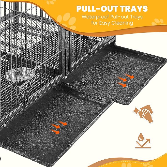 Yaheetech Stackable Dog Crate with Divider 43'' Rolling Heavy Duty Dog Cage with Open Top/ 2 Removable Trays for Small/Medium Dog