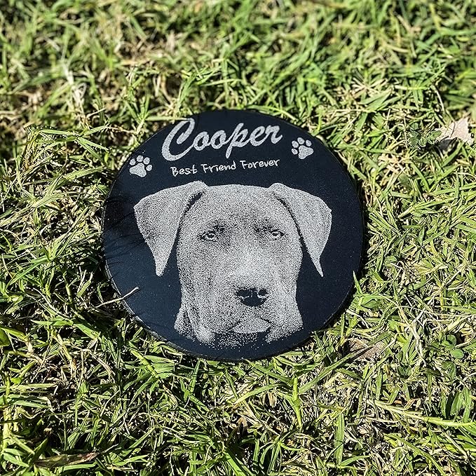 ADFSTONE 12" Round Shaped Pet Memorial Stones Personalized Dog Remembrance Gifts, Customized Cat Picture Grieving Plaque, DIY Gravestone, Custom Sympathy Photo Gift, Animal Grave Markers