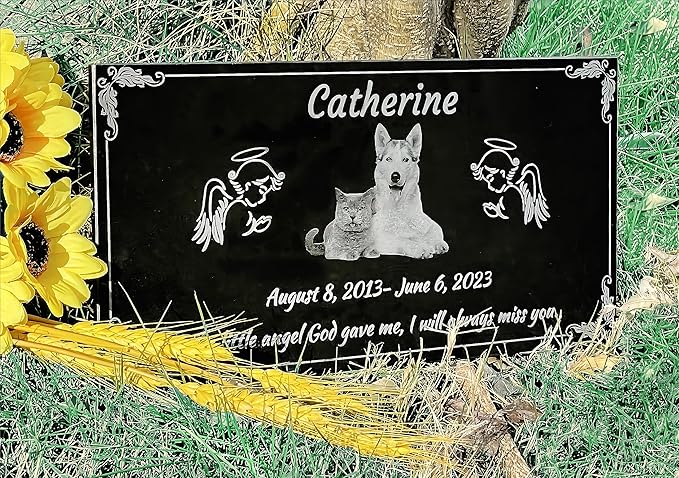 Personalized Pet Memorial Stones for Dog,Cat,Headstone with Photos,Cemetary Markers for Graves,Black Granite Memorial Plaque Outdoor,Custom Sympathy Gift for Lost Loved