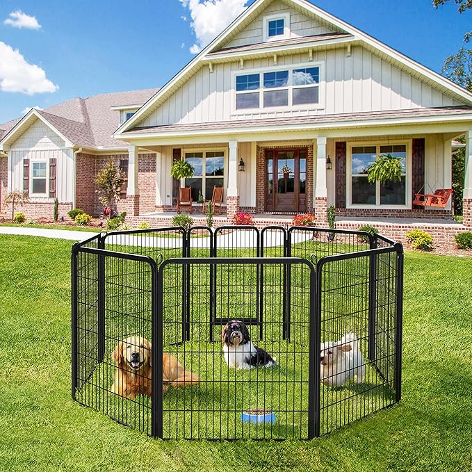 Yaheetech Wide Panel Dog Playpen, 8 Panels 40 inch High Pet Pen with Gate, Portable Indoor Outdoor Fence for Medium/Large Breed Dogs