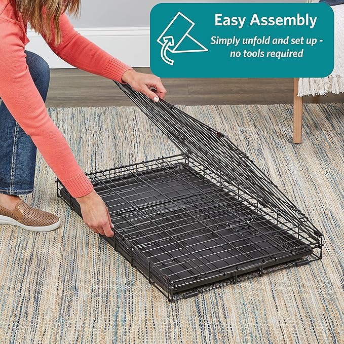 MidWest Homes for Pets 24-Inch iCrate for Small Breeds, 12-20 lbs, Double Door Folding Dog Crate with Divider Panel, Leak-Proof Tray & Secure Latches, Portable, Durable & Easy to Assemble